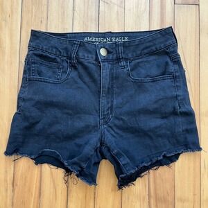 American Eagle Hi-Rise Shortie Black Denim Shorts Super Super Stretch Size 6